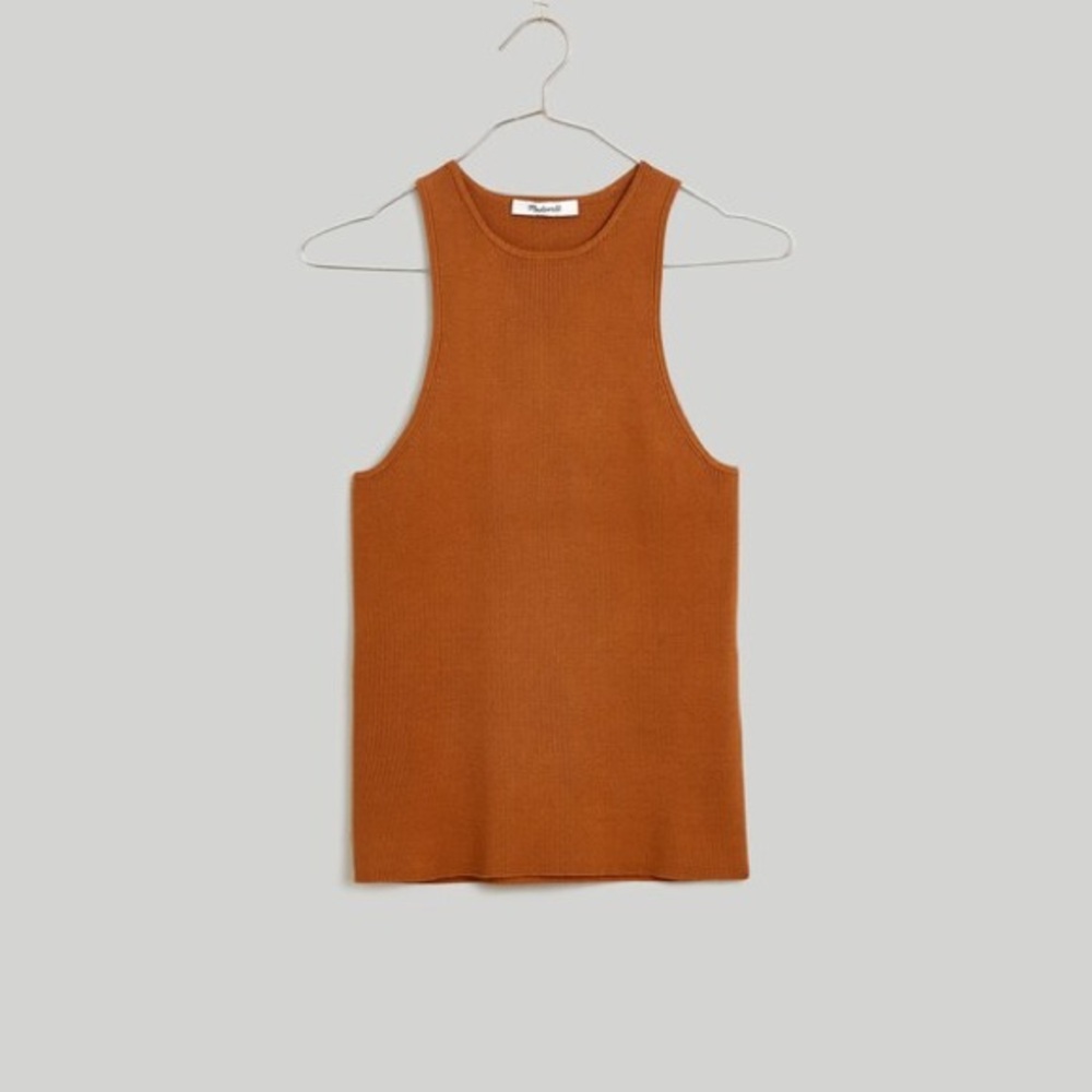 Madewell Ribbed Knit Sweater Cutaway Tank in Warm Coffee